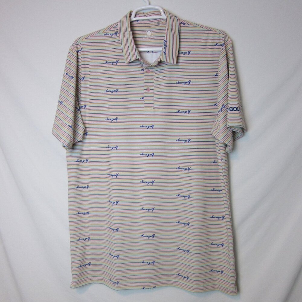 Chuco Golf Polo Collared Shirt Men's XXL White Multicolor Striped Short Sleeve